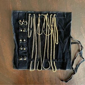 13-Piece Gold-Toned Velvet Travel Jewelry Roll - Necklace, Bracelet Earring Set